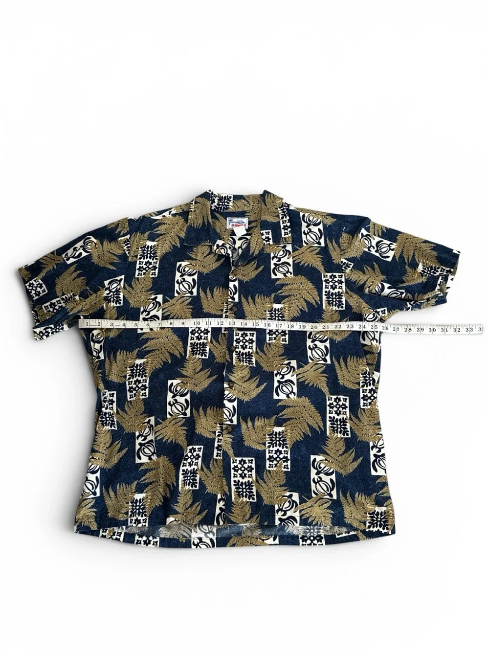 Men's Navy Turtle Palm Print Short-Sleeve Hawaiian Shirt Sz XL